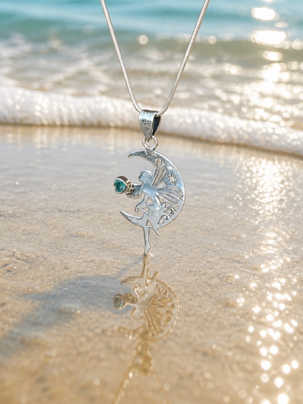 NEW! Apatite Fairy On The Moon Necklace